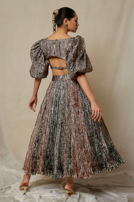 Etasha By Asha Jain Metallic Bustier Skirt Set 