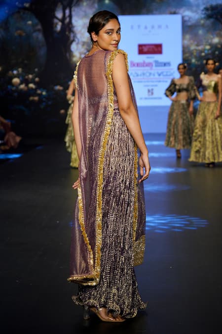 Etasha By Asha Jain Mesh Sequin Embellished Kurta Palazzo Set 