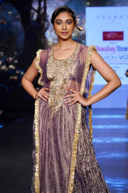 Etasha By Asha Jain_Purple Linen, Tissue, Crepe Sequins, Mesh Embellished Kurta Palazzo Set _Online_at_Aza_Fashions