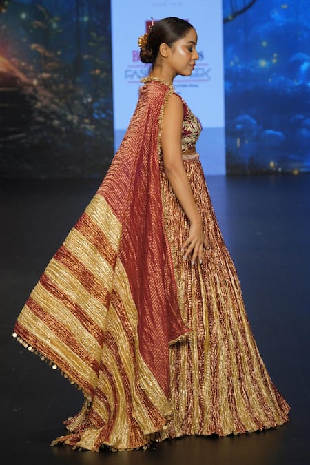 Etasha By Asha Jain Textured Metallic Lehenga Set 