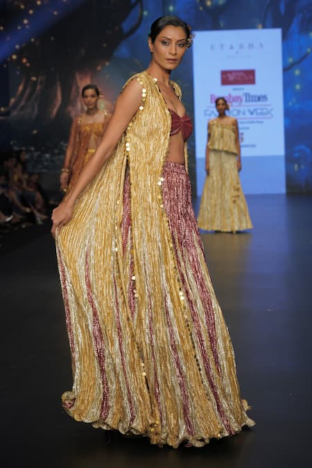 Etasha By Asha Jain Metallic Long Jacket Flared Palazzo Set 
