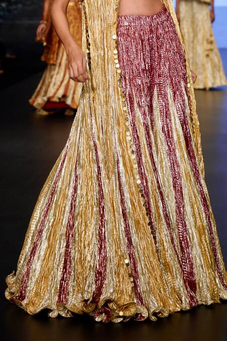 Buy Etasha By Asha Jain Gold Crepe, Tissue Embroidery, Zari Open Metallic Long Jacket Flared Palazzo Set Online at Aza Fashions Buy_Etasha By Asha Jain_Gold Crepe, Tissue Embroidery, Zari Open Metallic Long Jacket Flared Palazzo Set _Online_at_Aza_Fashions