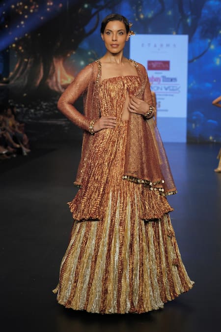 Etasha By Asha Jain Metallic Textured Lehenga Jacket Set 