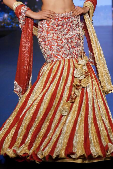 Buy Etasha By Asha Jain Gold Silk, Georgette Pearls, Sequins, Embellished Mermaid Tail Lehenga Set Online at Aza Fashions Buy_Etasha By Asha Jain_Gold Silk, Georgette Pearls, Sequins, Embellished Mermaid Tail Lehenga Set _Online_at_Aza_Fashions