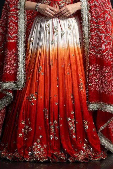 Etasha By Asha Jain_Orange Brocade, Silk Embroidery, Ombre Embellished Bridal Lehenga Jacket Set _Online_at_Aza_Fashions