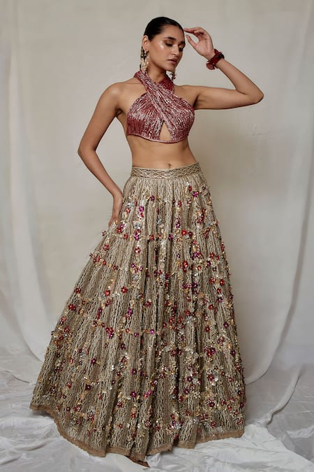 Etasha by Asha Jain 3D Floral Embellished Lehenga With Blouse 