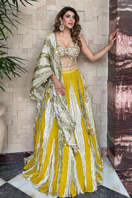 Etasha By Asha Jain Metallic Textured Corset Lehenga Set 