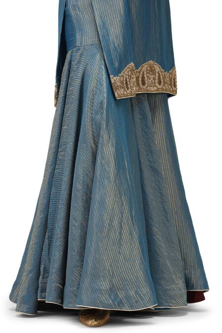 Mimamsaa Blue Maheshwari, Organza, Muslin, Silk Ranya Embroidered Kurta Flared Pant Set at Aza Fashions Mimamsaa_Blue Maheshwari, Organza, Muslin, Silk Ranya Embroidered Kurta Flared Pant Set _at_Aza_Fashions