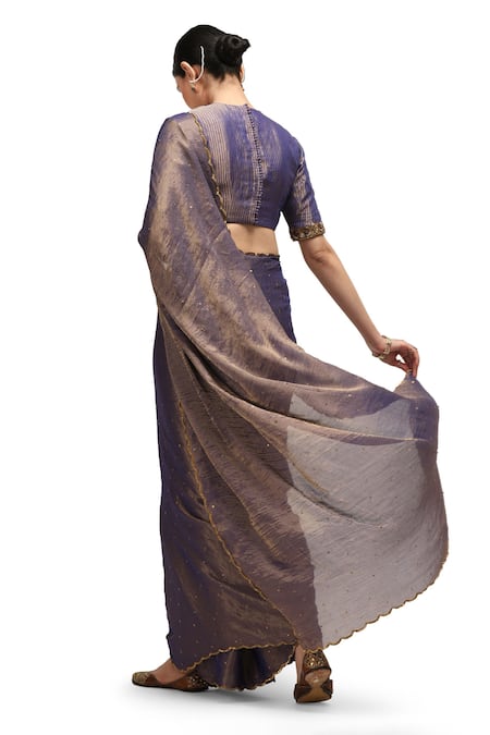 Shop Mimamsaa Blue Chiffon, Silk, Muslin Ratna Embroidered Saree With Running Blouse Piece at Aza Fashions Shop_Mimamsaa_Blue Chiffon, Silk, Muslin Ratna Embroidered Saree With Running Blouse Piece _at_Aza_Fashions