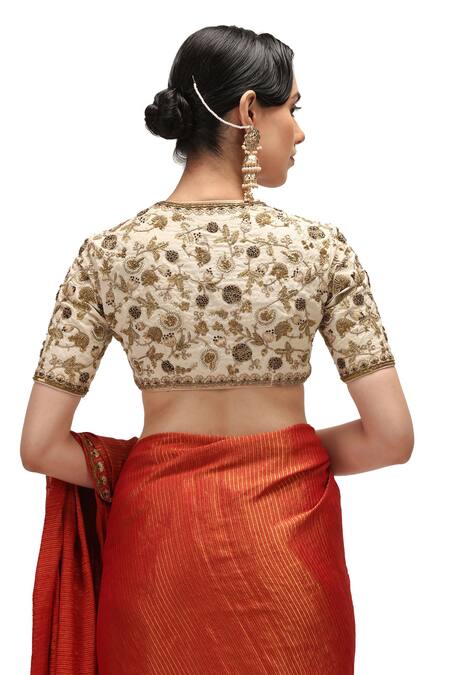 Mimamsaa Red Muslin, Silk Sequins, Embroidery Square Neck Siya Border Saree With Blouse at Aza Fashions Mimamsaa_Red Muslin, Silk Sequins, Embroidery Square Neck Siya Border Saree With Blouse _at_Aza_Fashions