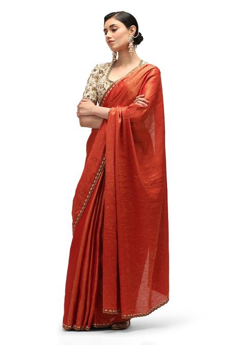 Mimamsaa Red Muslin Sequins Siya Embroidered Saree With Running Blouse Piece Online at Aza Fashions Mimamsaa_Red Muslin Sequins Siya Embroidered Saree With Running Blouse Piece _Online_at_Aza_Fashions