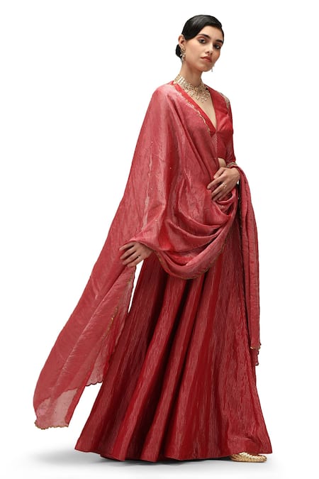 Mimamsaa Red Chiffon Silk Woven Sequins Tanuja Embroidered Dupatta 