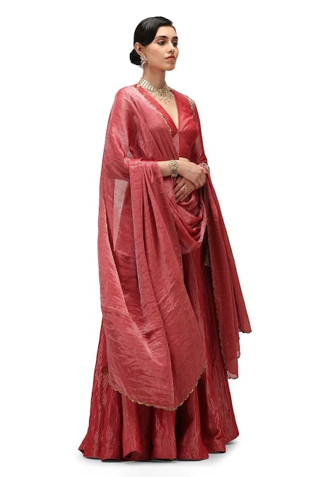 Shop_Mimamsaa_Red Chiffon, Silk Sequins Tanuja Embroidered Dupatta _at_Aza_Fashions