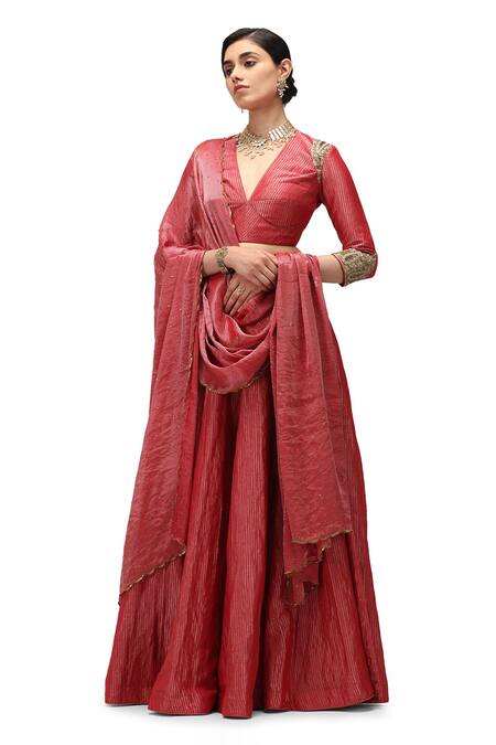 Mimamsaa_Red Chiffon, Silk Sequins Tanuja Embroidered Dupatta _Online_at_Aza_Fashions