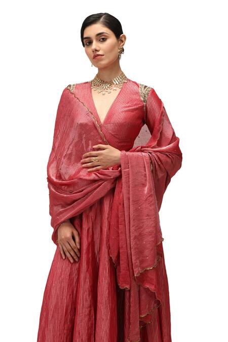 Buy_Mimamsaa_Red Chiffon, Silk Sequins Tanuja Embroidered Dupatta _Online_at_Aza_Fashions