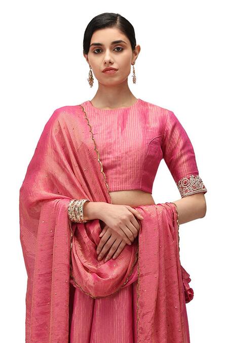 Mimamsaa Fuchsia Silk, Chiffon Beads, Sequins Round Trisha Embroidered Blouse Lehenga Set Online at Aza Fashions Mimamsaa_Fuchsia Silk, Chiffon Beads, Sequins Round Trisha Embroidered Blouse Lehenga Set _Online_at_Aza_Fashions