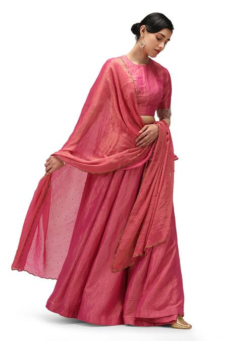 Shop Mimamsaa Fuchsia Silk, Chiffon Beads, Sequins Round Trisha Embroidered Blouse Lehenga Set Online at Aza Fashions Shop_Mimamsaa_Fuchsia Silk, Chiffon Beads, Sequins Round Trisha Embroidered Blouse Lehenga Set _Online_at_Aza_Fashions
