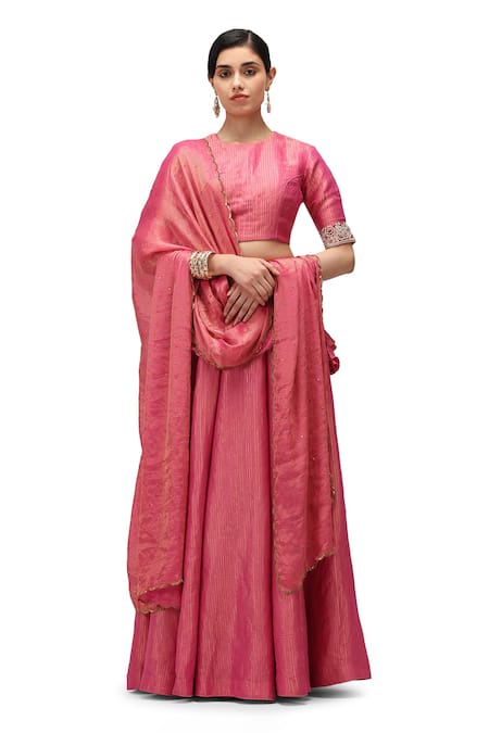 Shop Mimamsaa Fuchsia Munga Silk Woven Beads Round Trisha Embroidered Blouse at Aza Fashions Shop_Mimamsaa_Fuchsia Munga Silk Woven Beads Round Trisha Embroidered Blouse _at_Aza_Fashions