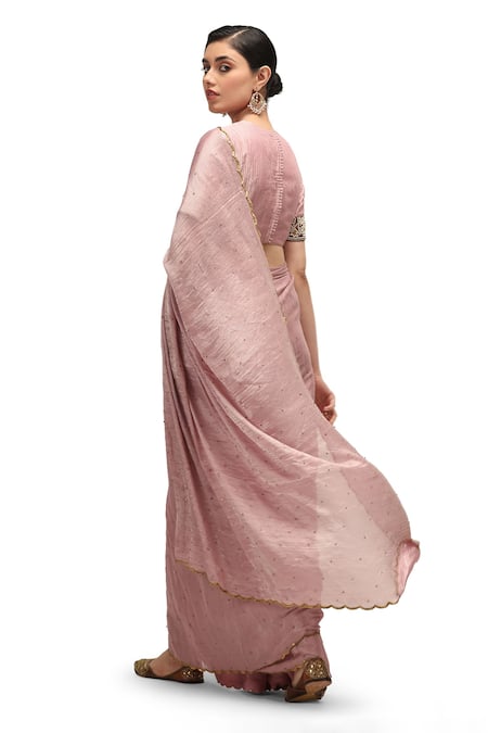 Shop Mimamsaa Pink Chiffon, Silk, Muslin Sequins, Beads Yukta Embroidered Saree With Blouse at Aza Fashions Shop_Mimamsaa_Pink Chiffon, Silk, Muslin Sequins, Beads Yukta Embroidered Saree With Blouse _at_Aza_Fashions