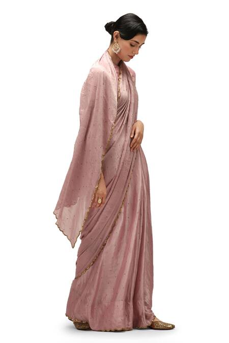 Shop Mimamsaa Pink Chiffon, Silk, Muslin Sequins, Beads Yukta Embroidered Saree With Blouse Online at Aza Fashions Shop_Mimamsaa_Pink Chiffon, Silk, Muslin Sequins, Beads Yukta Embroidered Saree With Blouse _Online_at_Aza_Fashions