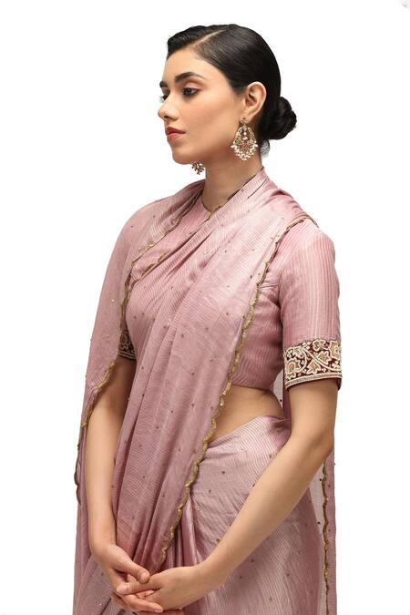 Mimamsaa Pink Chiffon, Silk, Muslin Sequins, Beads Yukta Embroidered Saree With Blouse at Aza Fashions Mimamsaa_Pink Chiffon, Silk, Muslin Sequins, Beads Yukta Embroidered Saree With Blouse _at_Aza_Fashions
