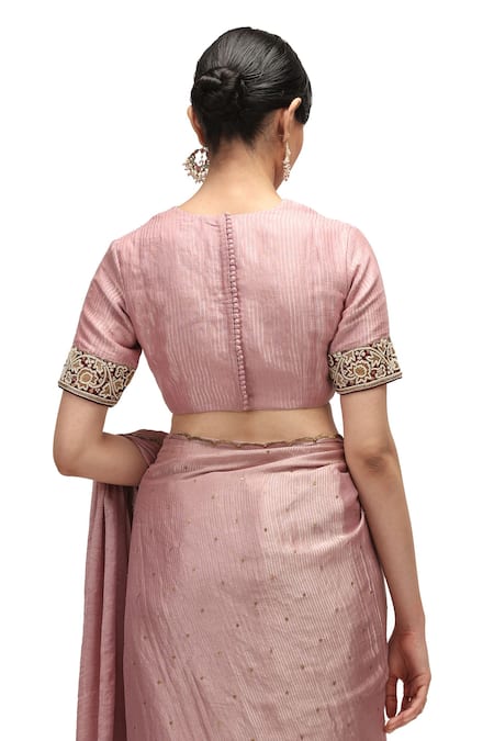 Mimamsaa Pink Chiffon, Muslin, Yukta Embroidered Saree With Running Blouse Piece Online at Aza Fashions Mimamsaa_Pink Chiffon, Muslin, Yukta Embroidered Saree With Running Blouse Piece _Online_at_Aza_Fashions