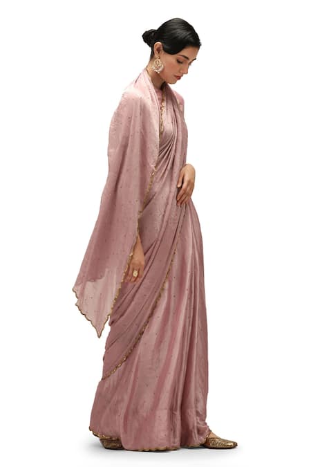 Shop Mimamsaa Pink Chiffon, Muslin, Yukta Embroidered Saree With Running Blouse Piece Online at Aza Fashions Shop_Mimamsaa_Pink Chiffon, Muslin, Yukta Embroidered Saree With Running Blouse Piece _Online_at_Aza_Fashions
