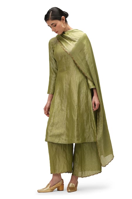Buy Mimamsaa Green Muslin, Chiffon, Silk Embroidery, Zari Keya Striped Kurta Palazzo Set Online at Aza Fashions Buy_Mimamsaa_Green Muslin, Chiffon, Silk Embroidery, Zari Keya Striped Kurta Palazzo Set _Online_at_Aza_Fashions
