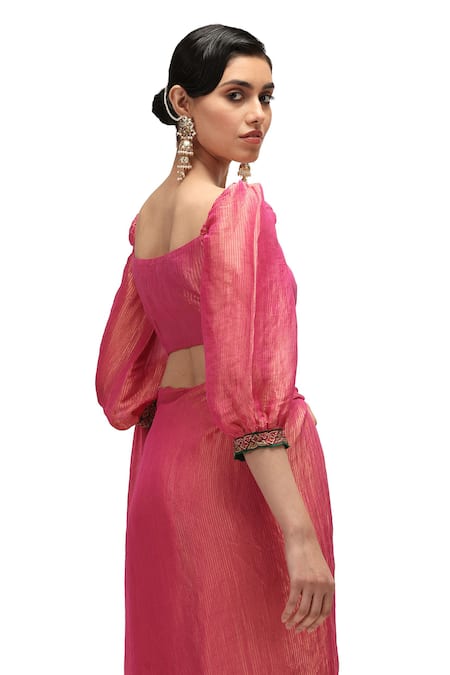 Mimamsaa Pink Chiffon, Silk Zari Kumud Striped Saree Online at Aza Fashions Mimamsaa_Pink Chiffon, Silk Zari Kumud Striped Saree _Online_at_Aza_Fashions