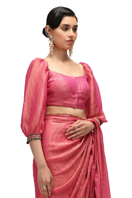 Buy Mimamsaa Pink Chiffon, Silk Zari Kumud Striped Saree Online at Aza Fashions Buy_Mimamsaa_Pink Chiffon, Silk Zari Kumud Striped Saree _Online_at_Aza_Fashions