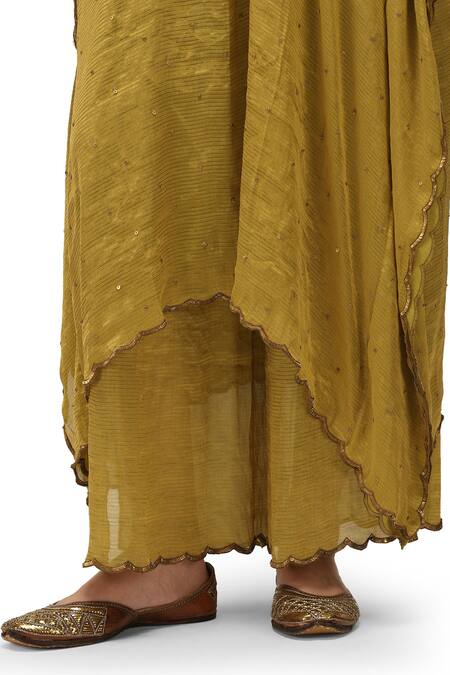 Mimamsaa Green Chiffon Silk Woven V Neck Lavanya Spluttered Sequin Work Kaftan Set at Aza Fashions Mimamsaa_Green Chiffon Silk Woven V Neck Lavanya Spluttered Sequin Work Kaftan Set _at_Aza_Fashions