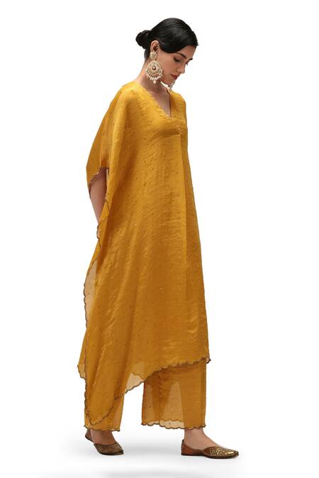 Buy Mimamsaa Yellow Chiffon Silk Woven V Manjari Zari Striped Sequin Embellished Kaftan Set Online at Aza Fashions Buy_Mimamsaa_Yellow Chiffon Silk Woven V Manjari Zari Striped Sequin Embellished Kaftan Set _Online_at_Aza_Fashions
