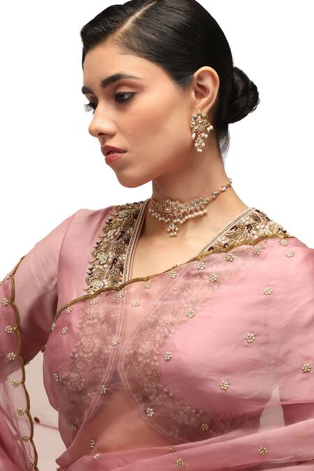 Mimamsaa Pink Organza, Chanderi Silk Embroidery Nayantara Floret Saree With Blouse Online at Aza Fashions Mimamsaa_Pink Organza, Chanderi Silk Embroidery Nayantara Floret Saree With Blouse _Online_at_Aza_Fashions