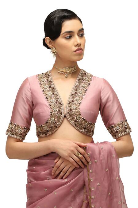 Mimamsaa Pink Organza, Chanderi Silk Embroidery Nayantara Floret Saree With Blouse at Aza Fashions Mimamsaa_Pink Organza, Chanderi Silk Embroidery Nayantara Floret Saree With Blouse _at_Aza_Fashions