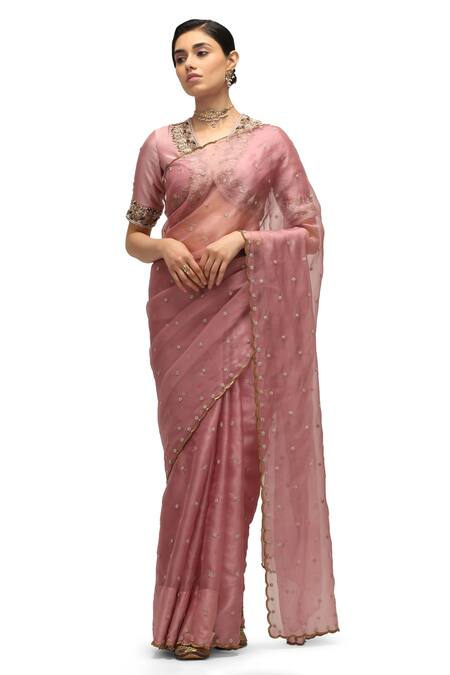 Mimamsaa Pink Organza, Silk Embroidery Nayantara Floret Saree With Running Blouse Online at Aza Fashions Mimamsaa_Pink Organza, Silk Embroidery Nayantara Floret Saree With Running Blouse _Online_at_Aza_Fashions
