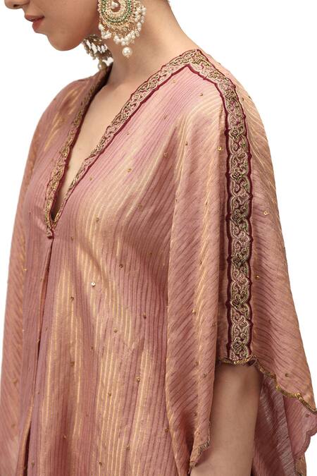 Buy Mimamsaa Pink Munga Silk Woven V Nilima Zari Striped Sequin Embellished Kaftan With Pant Online at Aza Fashions Buy_Mimamsaa_Pink Munga Silk Woven V Nilima Zari Striped Sequin Embellished Kaftan With Pant _Online_at_Aza_Fashions