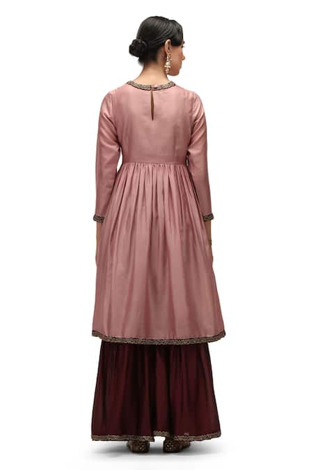 Shop Mimamsaa Pink Chanderi Silk, Organza Ojaswini Bloom Border Anarkali Sharara Set at Aza Fashions Shop_Mimamsaa_Pink Chanderi Silk, Organza Ojaswini Bloom Border Anarkali Sharara Set _at_Aza_Fashions