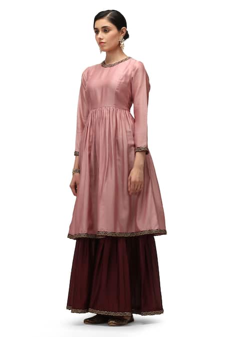 Mimamsaa Pink Chanderi Silk, Organza Ojaswini Bloom Border Anarkali Sharara Set Online at Aza Fashions Mimamsaa_Pink Chanderi Silk, Organza Ojaswini Bloom Border Anarkali Sharara Set _Online_at_Aza_Fashions
