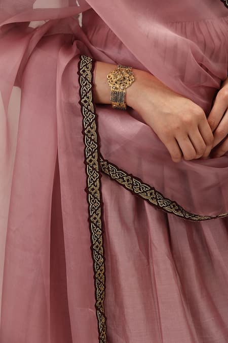 Shop Mimamsaa Pink Chanderi Silk, Organza Ojaswini Bloom Border Anarkali Sharara Set Online at Aza Fashions Shop_Mimamsaa_Pink Chanderi Silk, Organza Ojaswini Bloom Border Anarkali Sharara Set _Online_at_Aza_Fashions