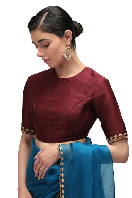 Mimamsaa Blue Organza, Silk Embroidery Padmini Blossom Saree With Running Blouse Online at Aza Fashions Mimamsaa_Blue Organza, Silk Embroidery Padmini Blossom Saree With Running Blouse _Online_at_Aza_Fashions