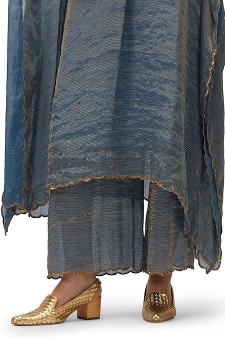 Shop_Mimamsaa_Blue Chiffon Silk Embroidered Sequin V-neck Adhira Kaftan Pant Set _Online_at_Aza_Fashions