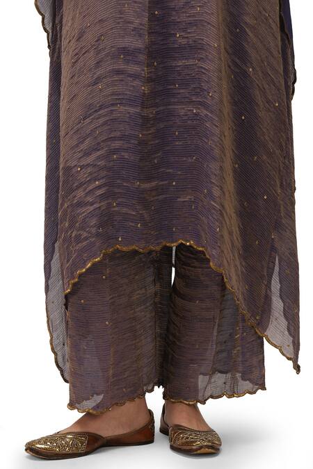 Mimamsaa_Blue Chiffon Silk Embroidered Sequin V-neck Amara Woven Kaftan Pant Set _at_Aza_Fashions