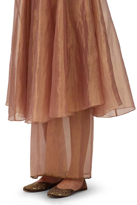 Mimamsaa Pink Tissue, Silk Sequins V-neck Amrita Embroidered Anarkali Pant Set at Aza Fashions Mimamsaa_Pink Tissue, Silk Sequins V-neck Amrita Embroidered Anarkali Pant Set _at_Aza_Fashions