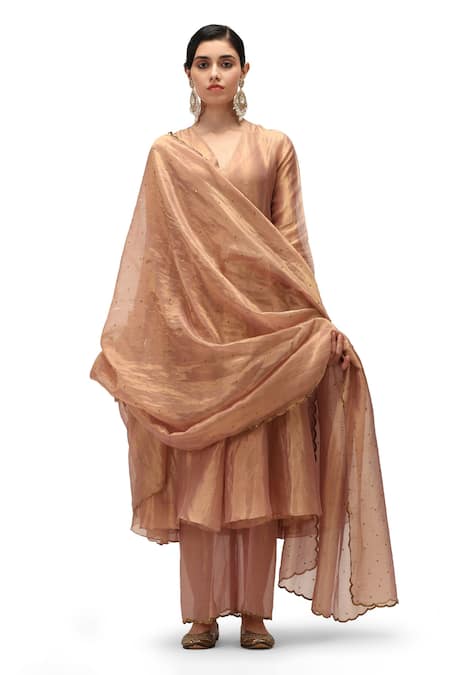Shop_Mimamsaa_Pink Tissue Silk Embroidered Sequin Amrita Woven Dupatta _at_Aza_Fashions