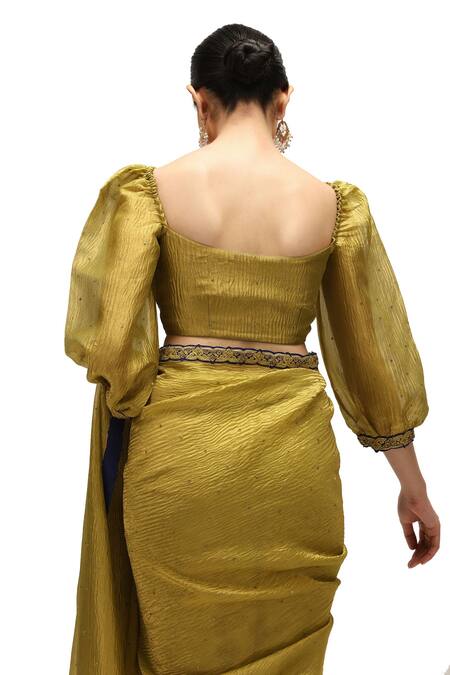 Mimamsaa Green Silk, Tissue Sequins Square Neck Anahita Embroidered Saree With Blouse Online at Aza Fashions Mimamsaa_Green Silk, Tissue Sequins Square Neck Anahita Embroidered Saree With Blouse _Online_at_Aza_Fashions