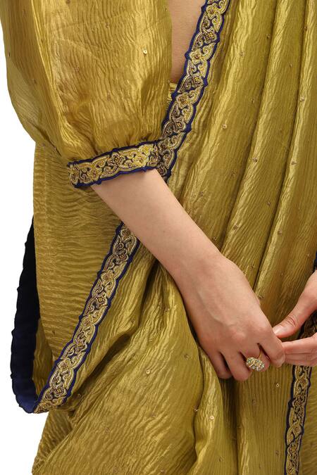 Buy Mimamsaa Green Silk, Tissue Sequins Square Neck Anahita Embroidered Saree With Blouse Buy_Mimamsaa_Green Silk, Tissue Sequins Square Neck Anahita Embroidered Saree With Blouse