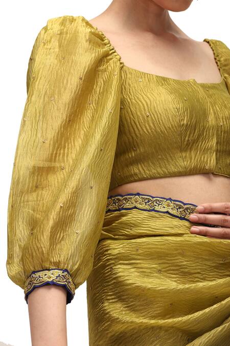 Mimamsaa Green Tissue Silk Embroidered Sequin Square Neck Anahita Blouse Online at Aza Fashions Mimamsaa_Green Tissue Silk Embroidered Sequin Square Neck Anahita Blouse _Online_at_Aza_Fashions