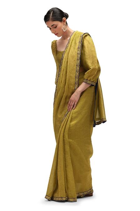 Mimamsaa Green Tissue Silk Embroidered Sequin Anahita Saree With Running Blouse