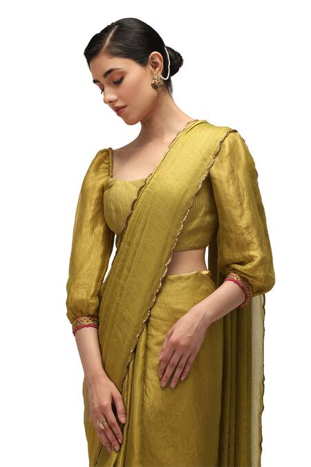 Mimamsaa_Green Chiffon, Silk, Muslin Sequins, Lace Anika Embroidered Saree With Blouse _Online_at_Aza_Fashions