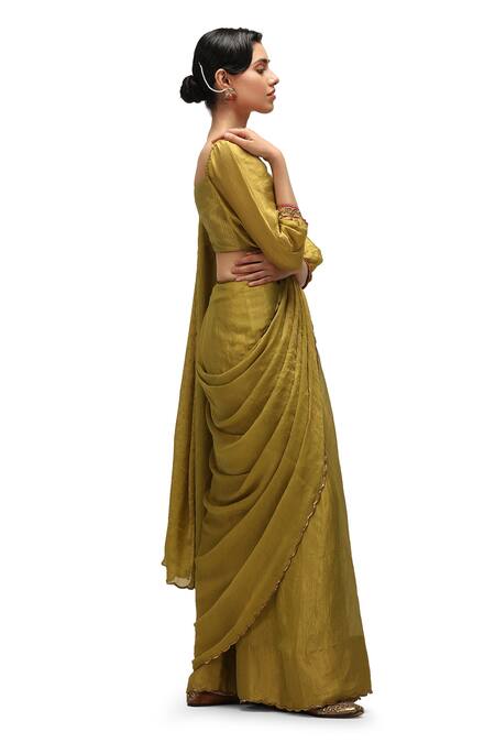 Shop_Mimamsaa_Green Chiffon, Silk, Muslin Sequins, Lace Anika Embroidered Saree With Blouse _Online_at_Aza_Fashions